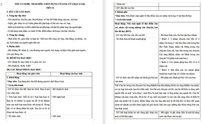 Giáo án Tiếng Việt 4 Trao đổi Chân dung của em, của bạn