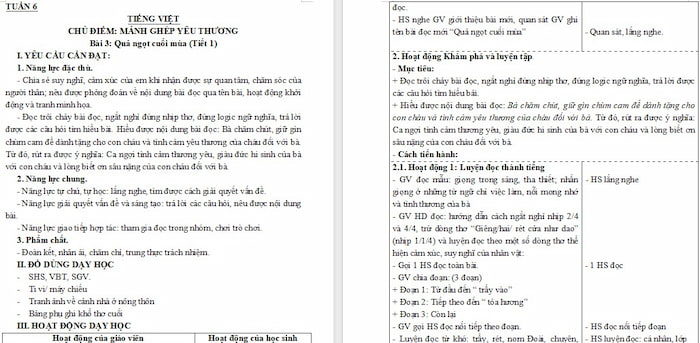 Giáo án Tiếng Việt 4: Quả ngọt cuối mùa