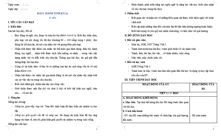 Bài 8: Hành tinh kì lạ