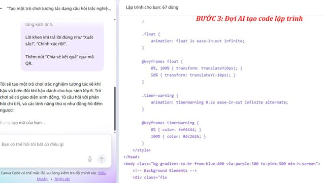 Câu lệnh Canva Code tạo trò chơi tương tác cấp Trung học cơ sở