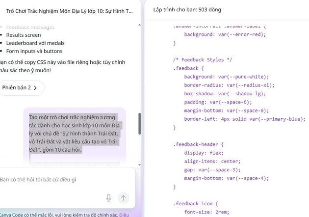 Câu lệnh Canva Code tạo trò chơi tương tác cấp Trung học phổ thông