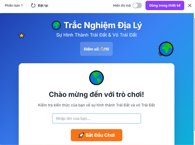 Câu lệnh Canva Code tạo trò chơi tương tác cấp Trung học phổ thông