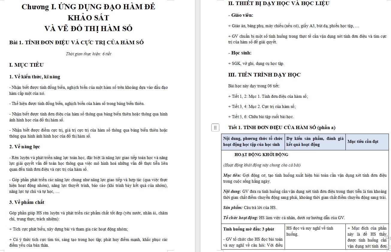 Kế hoạch bài dạy Toán 12 KNTT Bài 1