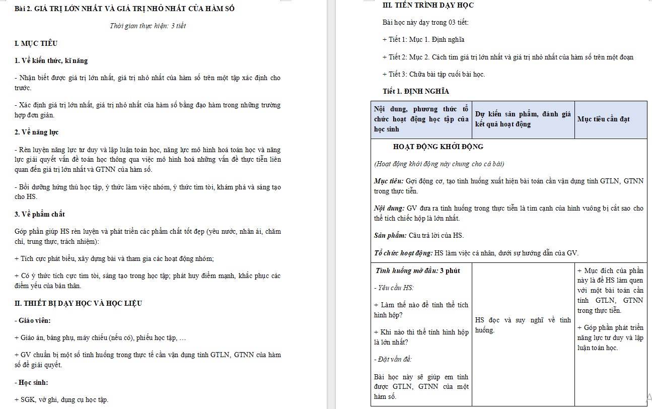 Kế hoạch bài dạy Toán 12 KNTT Bài 2