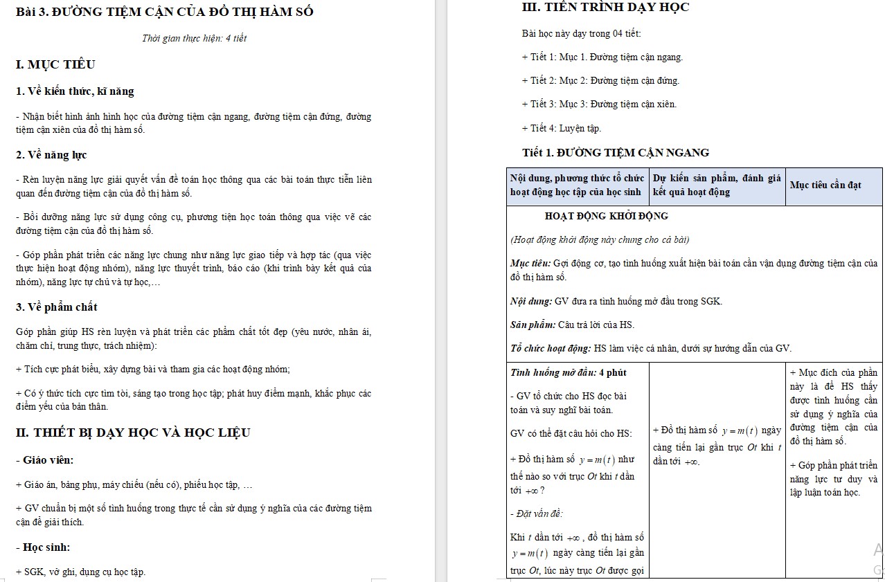 Kế hoạch bài dạy Toán 12 KNTT Bài 3