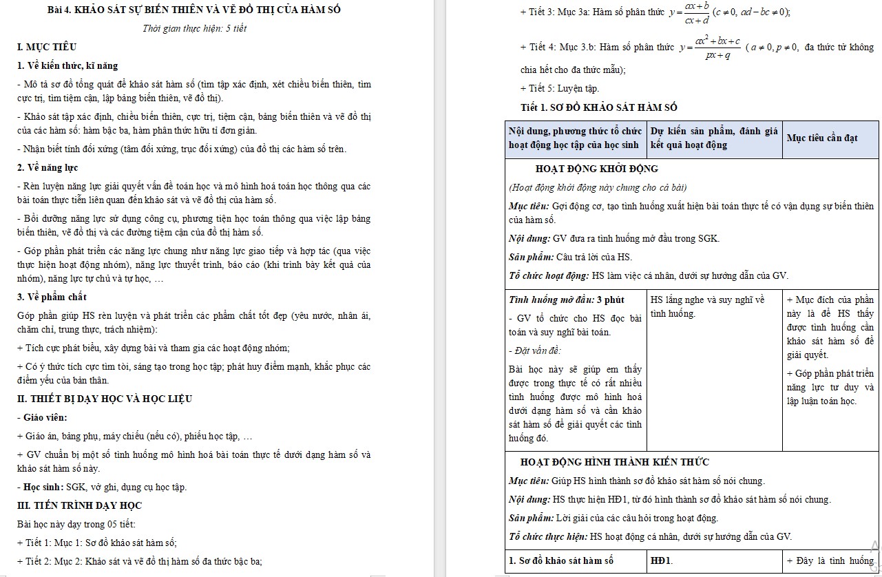 Kế hoạch bài dạy Toán 12 KNTT Bài 4