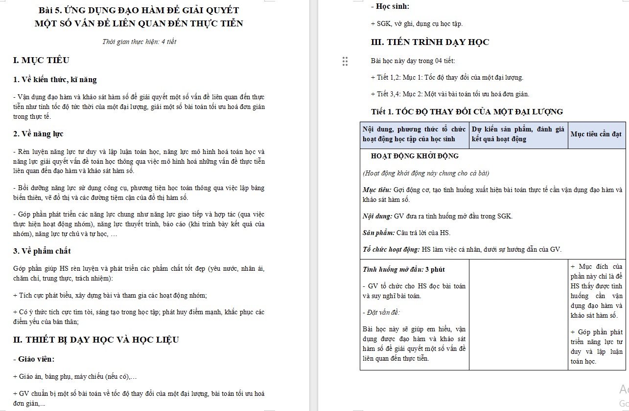 Kế hoạch bài dạy Toán 12 KNTT Bài 5