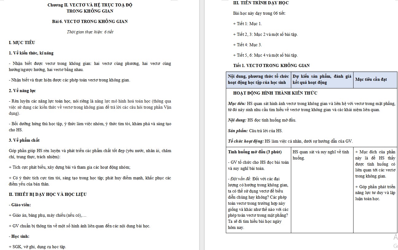 Kế hoạch bài dạy Toán 12 KNTT Bài 6