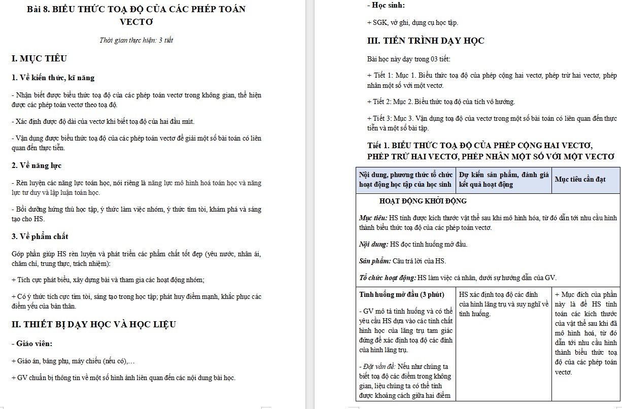 Kế hoạch bài dạy Toán 12 KNTT Bài 8