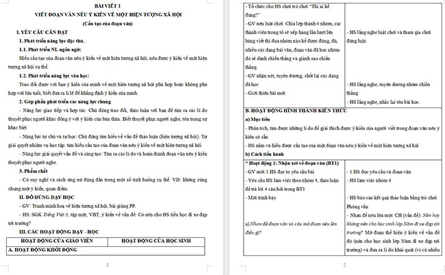 Giáo án Tiếng Việt 5 Viết đoạn văn nêu ý kiến về một hiện tượng xã hội (Cấu tạo của đoạn văn)