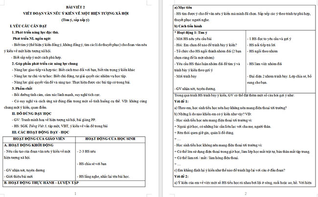 Giáo án Tiếng Việt 5 Viết đoạn văn nêu ý kiến về một hiện tượng xã hội (Tìm ý, sắp xếp ý)