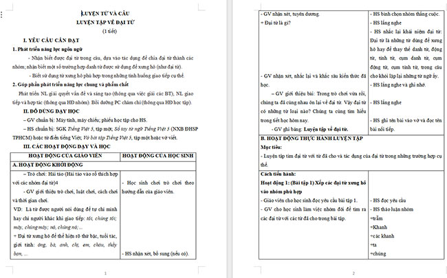 Giáo án Tiếng Việt 5 Luyện tập về đại từ