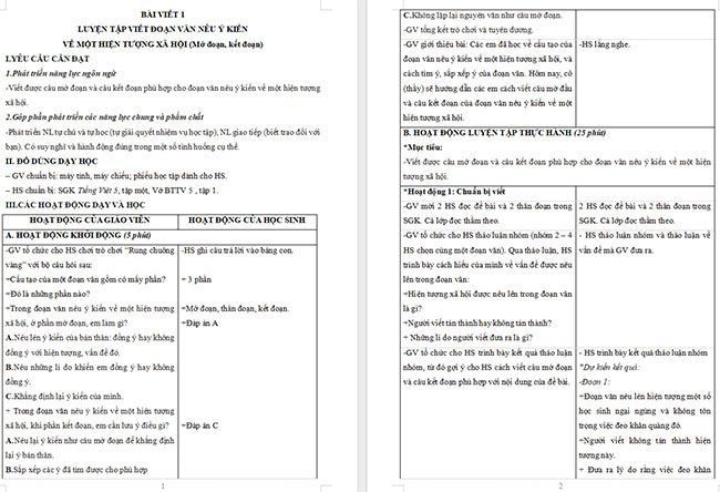 Giáo án Tiếng Việt 5 Luyện tập viết đoạn văn nêu ý kiến về một hiện tượng xã hội (Viết mở đoạn, kết đoạn)