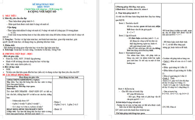 Giáo án Toán 2 8 cộng với một số