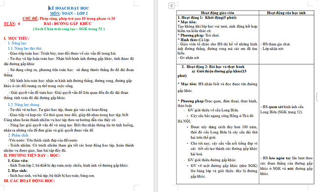 Giáo án Toán 2 Đường gấp khúc