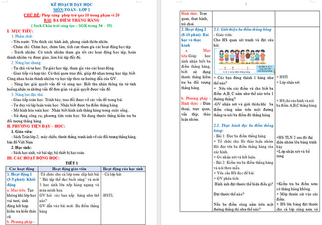 Giáo án Toán 2 Ba điểm thẳng hàng