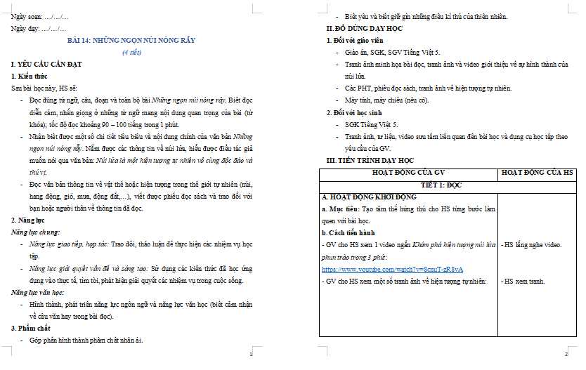 Tiếng Việt lớp 5 Bài 14: Những ngọn núi nóng rẫy