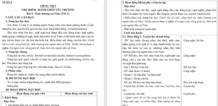 Giáo án Tiếng Việt 4: Thân thương xứ Vàm