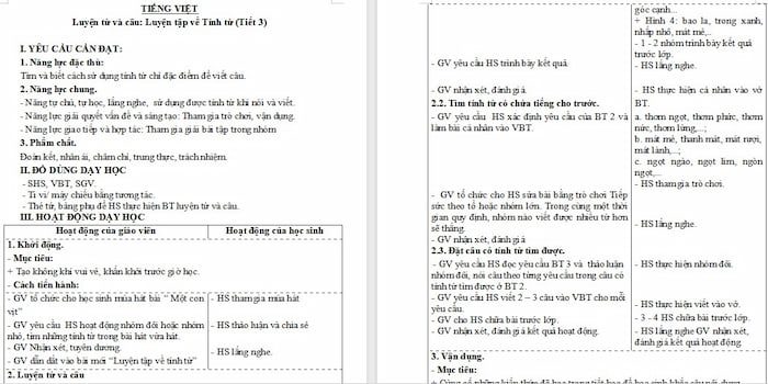 Giáo án Tiếng Việt 4: Luyện tập về tính từ