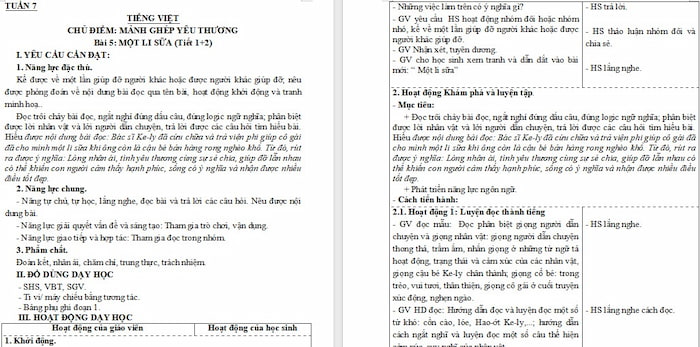 Giáo án Tiếng Việt 4: Một li sữa