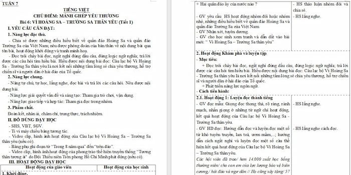 Giáo án Tiếng Việt 4: Vì Hoàng Sa – Trường Sa thân yêu
