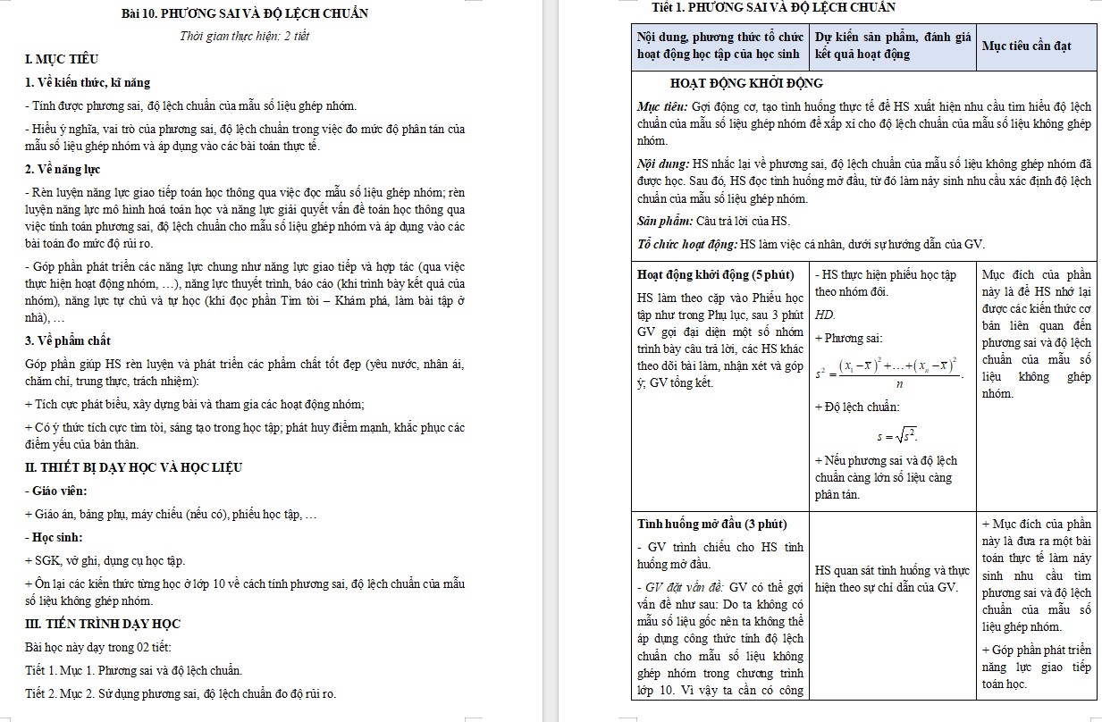 Kế hoạch bài dạy Toán 12 KNTT Bài 10