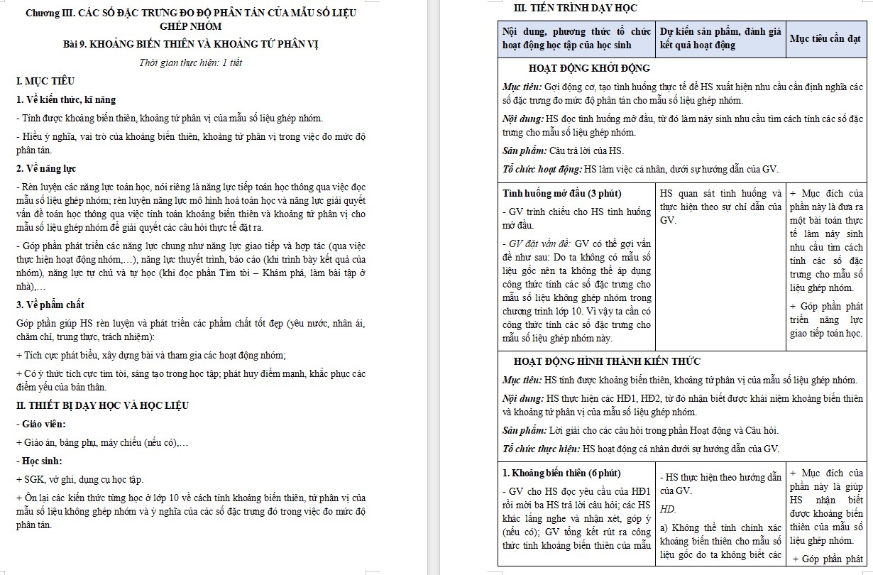 Kế hoạch bài dạy Toán 12 KNTT Bài 9