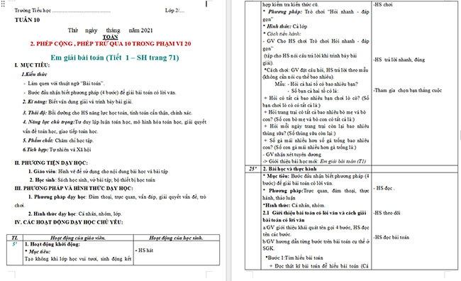 Giáo án Toán 2: Em giải bài toán