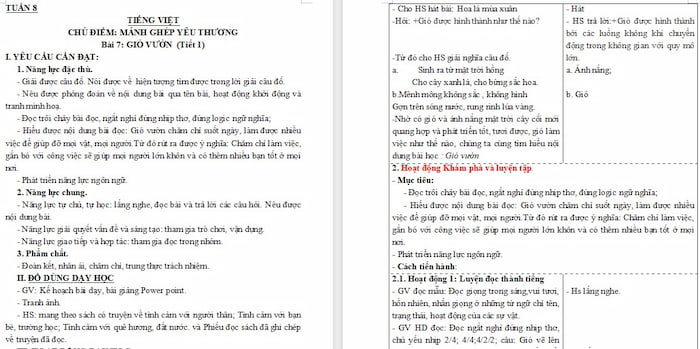 Giáo án Tiếng Việt 4: Gió vườn