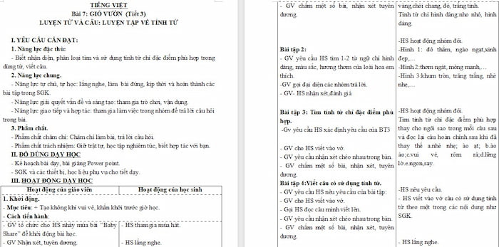 Giáo án Tiếng Việt 4: Luyện tập về tính từ