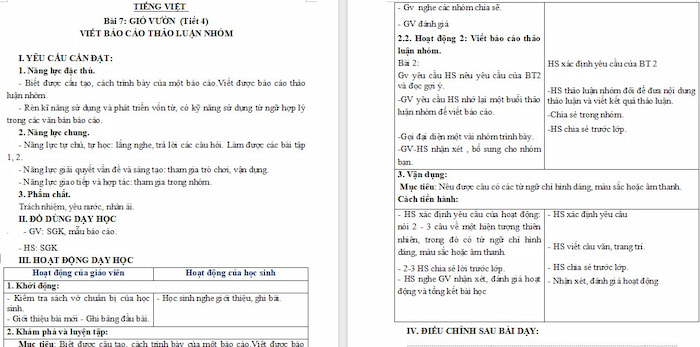 Giáo án Tiếng Việt 4: Viết báo cáo thảo luận nhóm