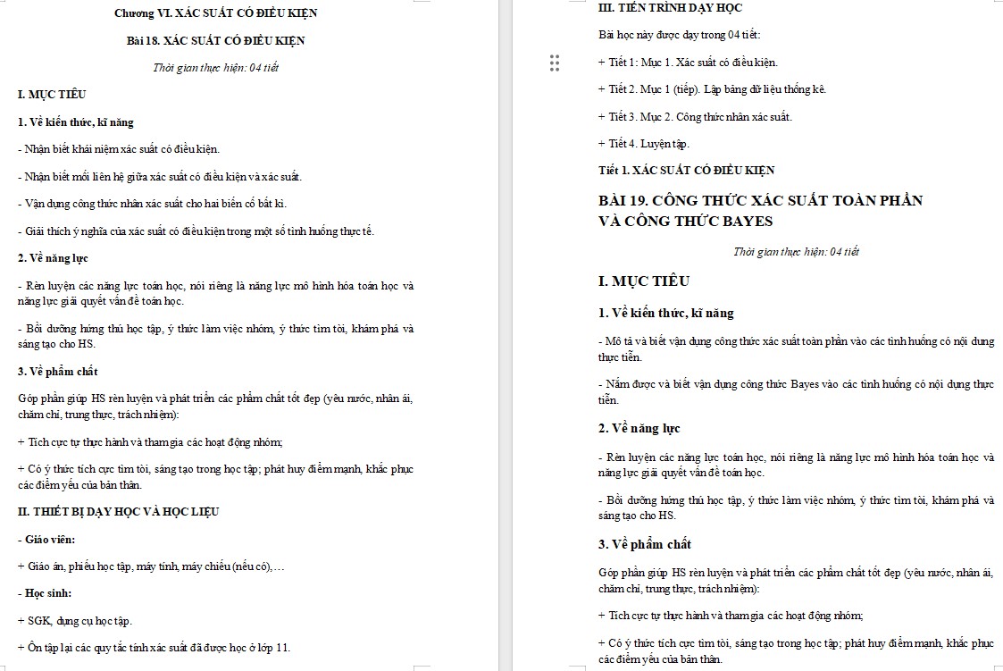 Kế hoạch bài dạy Toán 12 KNTT Bài 19