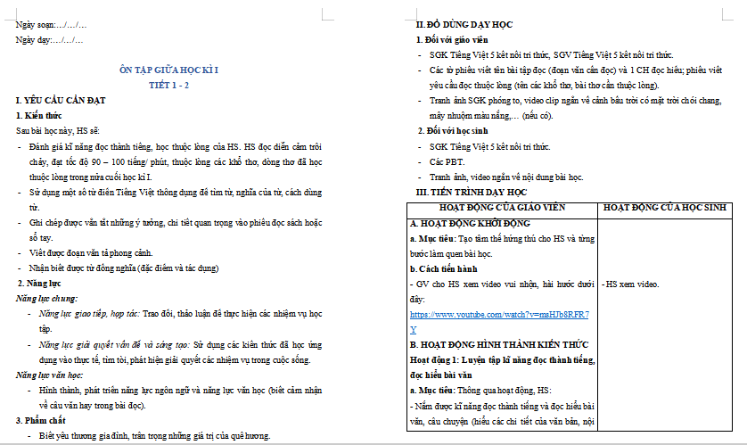 Ôn tập và đánh giá giữa học kì 1 (Tiết 1, 2)