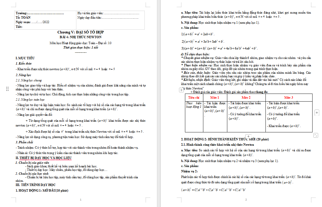 PowerPoint Toán 10 Bài 4: Nhị thức Newton