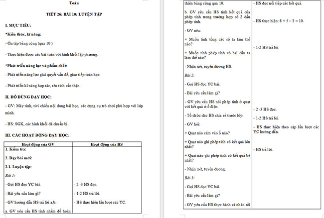 Giáo án Toán 2 Luyện tập chung