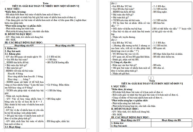 Giáo án Toán 2 Bài toán về nhiều hơn, ít hơn một số đơn vị