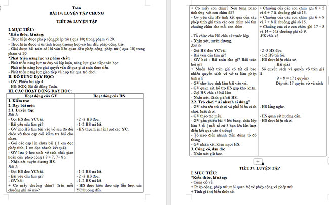Giáo án Toán 2 Luyện tập chung