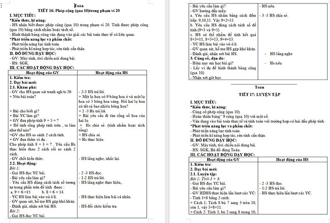 Giáo án Toán 2 Phép cộng (qua 10) trong phạm vi 20