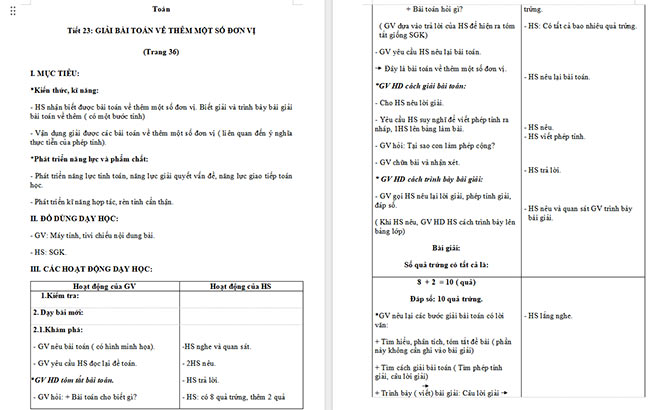 Giáo án Toán 2 Bài toán về thêm, bớt một số đơn vị