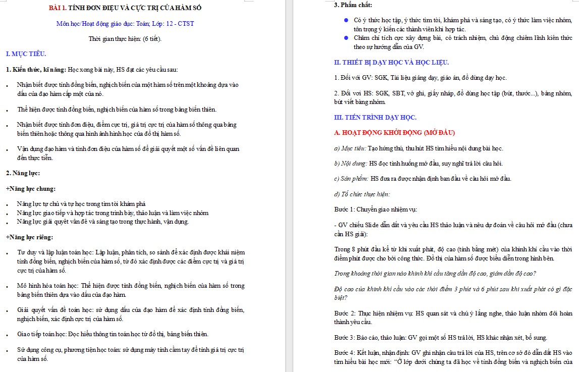 Kế hoạch bài dạy Toán 12 CTST Bài Phương trình mặt cầu