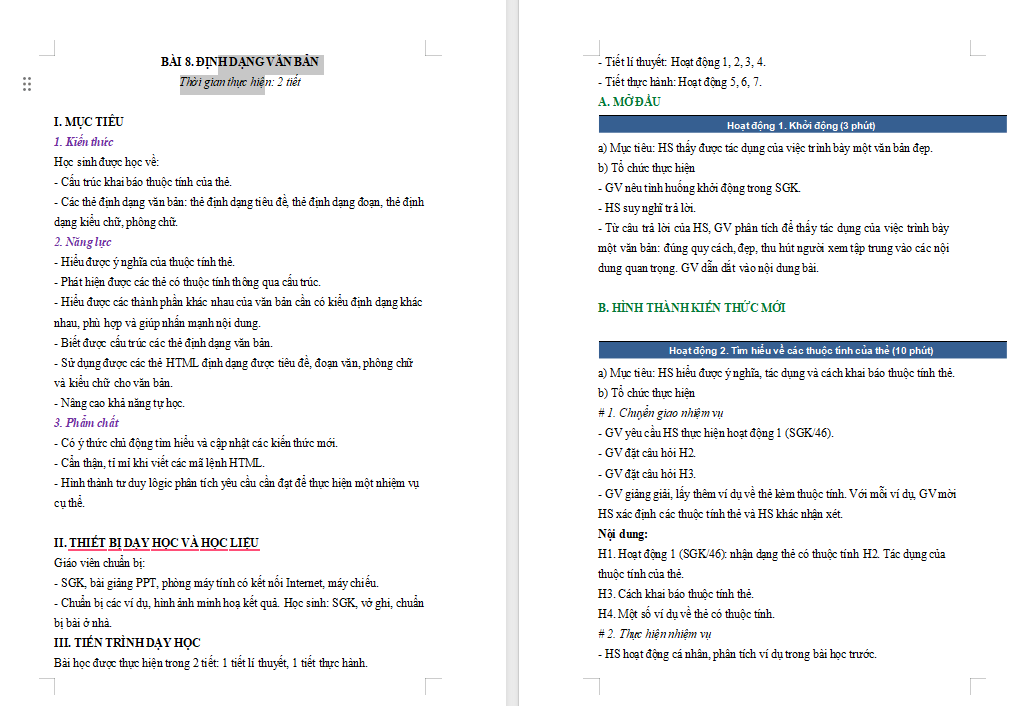 Tin học 12 Bài 8: Định dạng văn bản