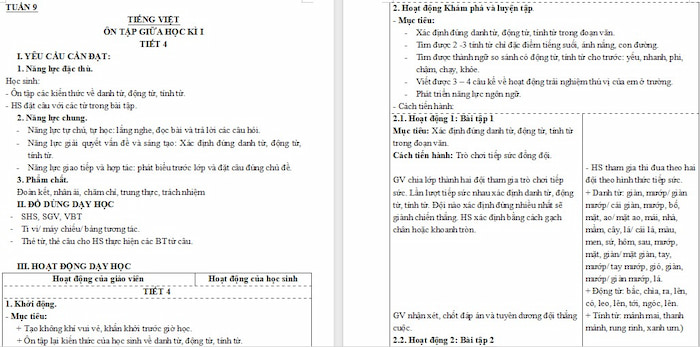 Giáo án Tiếng Việt 4: Ôn tập giữa kì 1 Tiết 4, 5