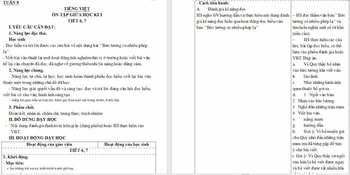 Giáo án Tiếng Việt 4: Ôn tập giữa kì 1 Tiết 6, 7