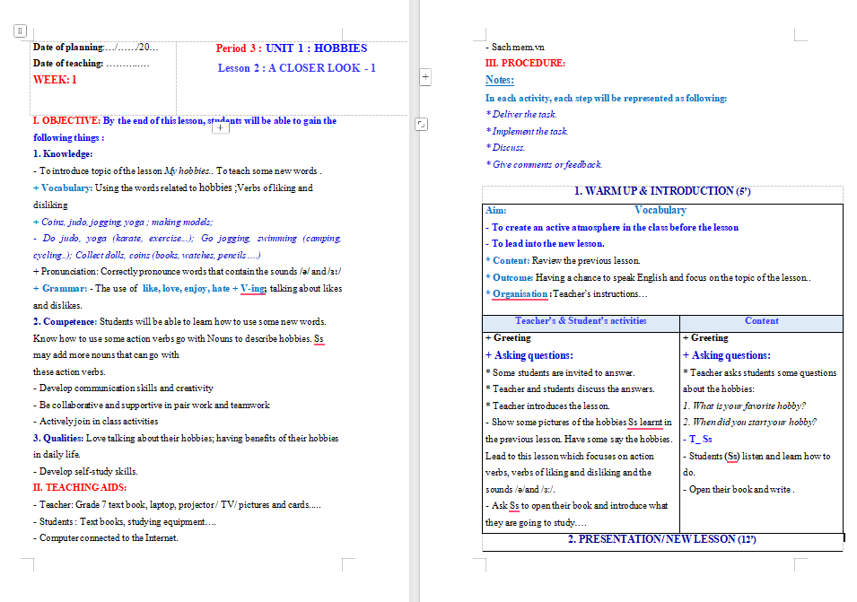  PowerPoint Tiếng Anh 7 Unit 1: A Closer Look 1 