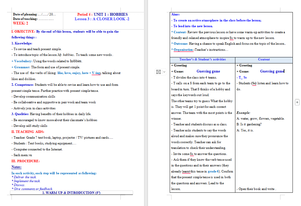  PowerPoint Tiếng Anh 7 Unit 1: A Closer Look 2 