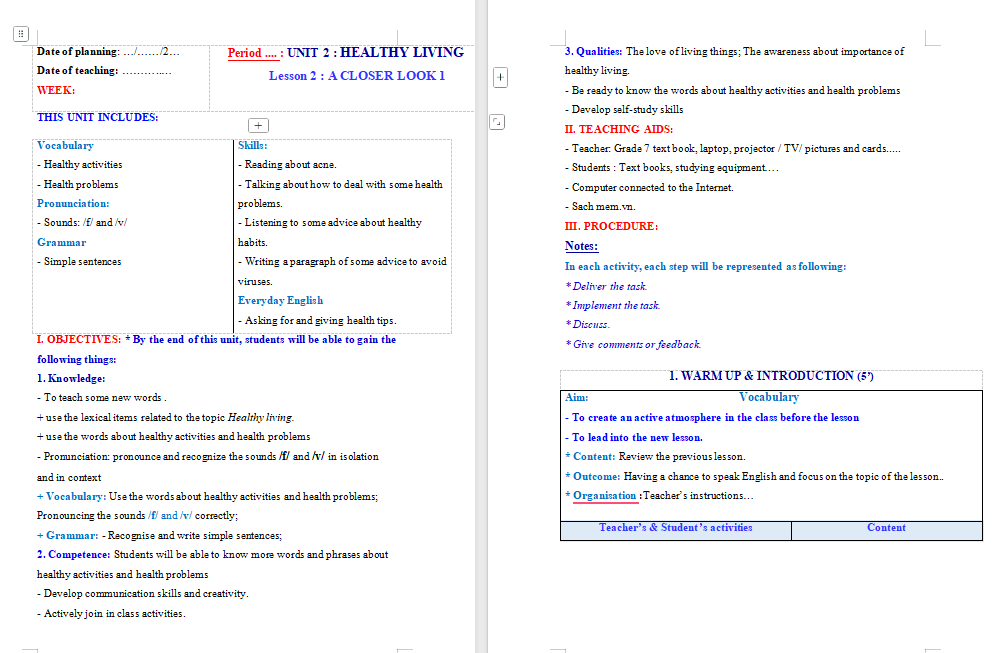  PowerPoint Tiếng Anh 7 Unit 2: A Closer Look 1 