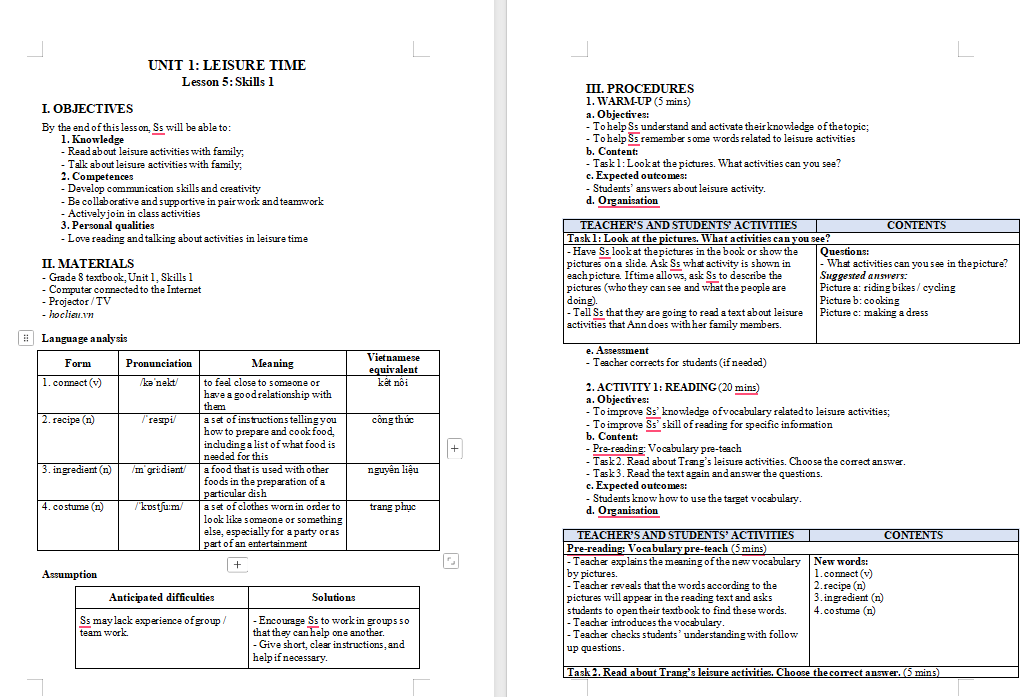 PowerPoint Tiếng Anh 8 Unit 1: Skills 1