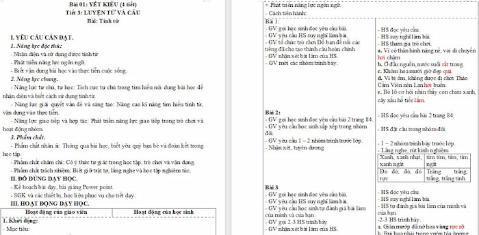 Giáo án Tiếng Việt 4: Luyện tập về tính từ