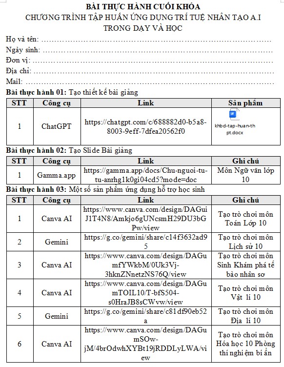 Bài thu hoạch cuối khóa Ứng dụng AI vào dạy học