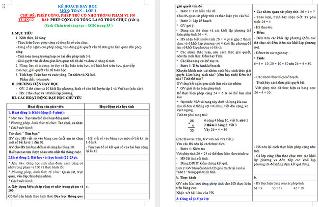 Giáo án Toán 2: Phép cộng có tổng là số tròn chục